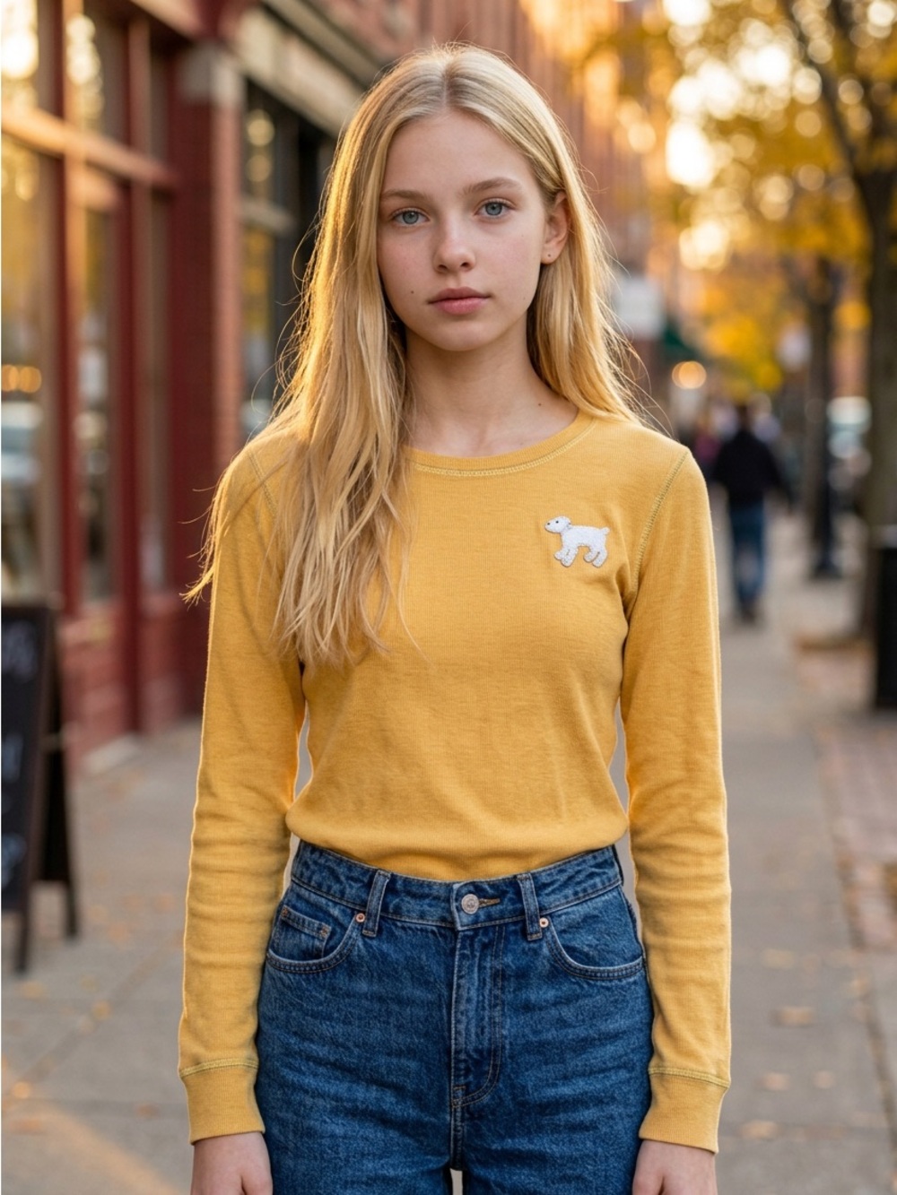 Mini Boden Kids Yellow Long Sleeve Top with Dog Applique 13-14